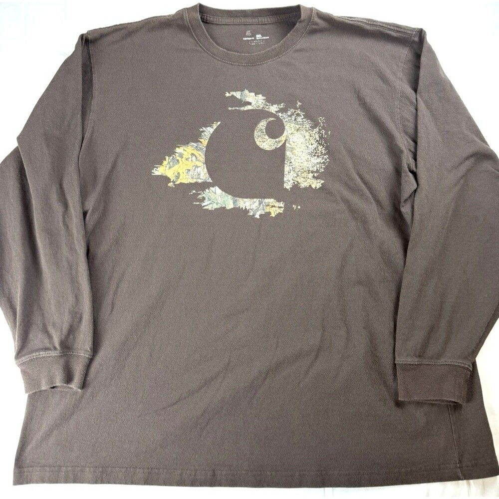Carhartt Long Sleeve Graphic T-Shirt 2XL Brown Camo Logo 101236 Workwear Mens